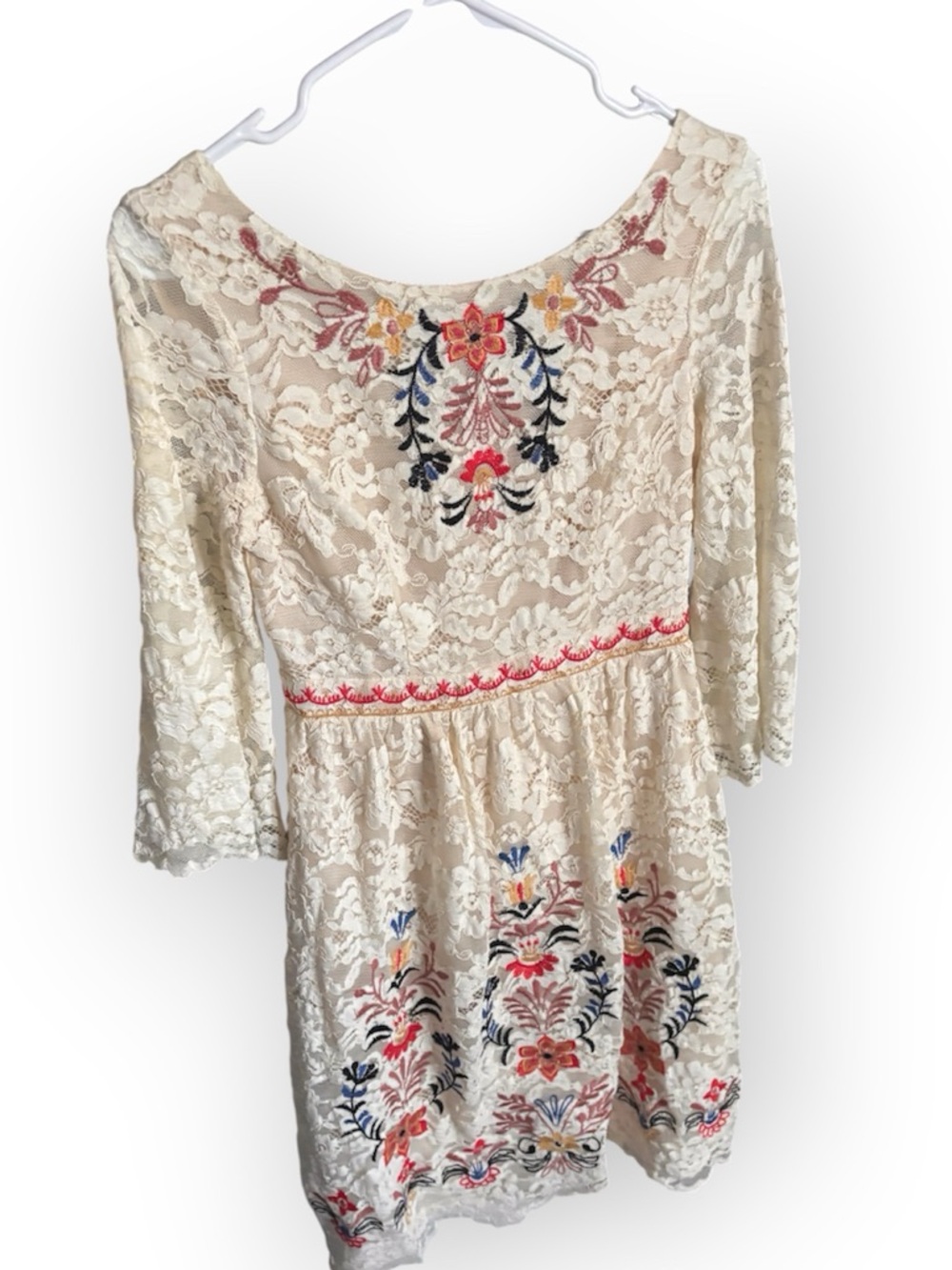 Champagne and Strawberry Cream lace floral embroidered babydoll dress Size small